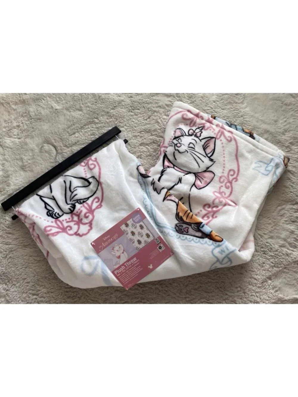 Disney The Aristocats Marie Toulouse & Berlioz White Plush Throw Blanket 50”x70”